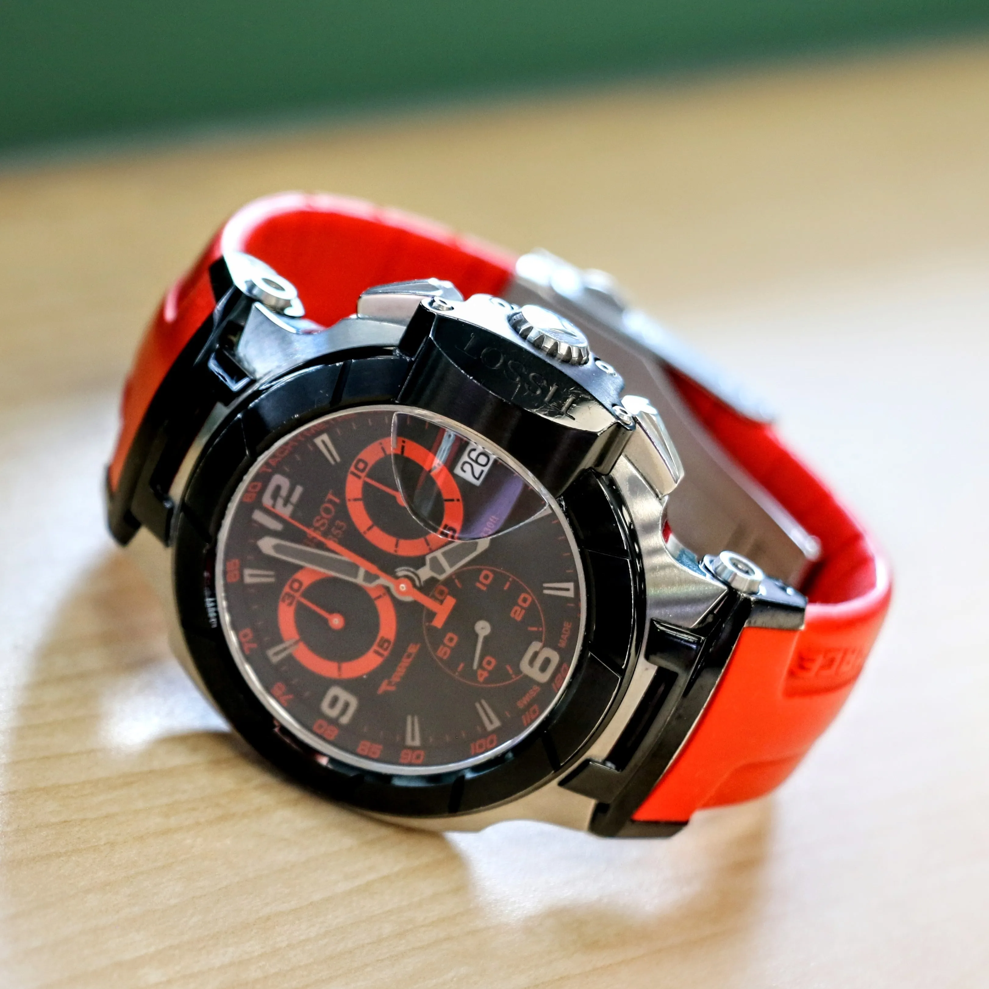 TISSOT T-RACE Chronograph Watch Quartz Date Indicator T048417 A - Original Red Silicone Strap.