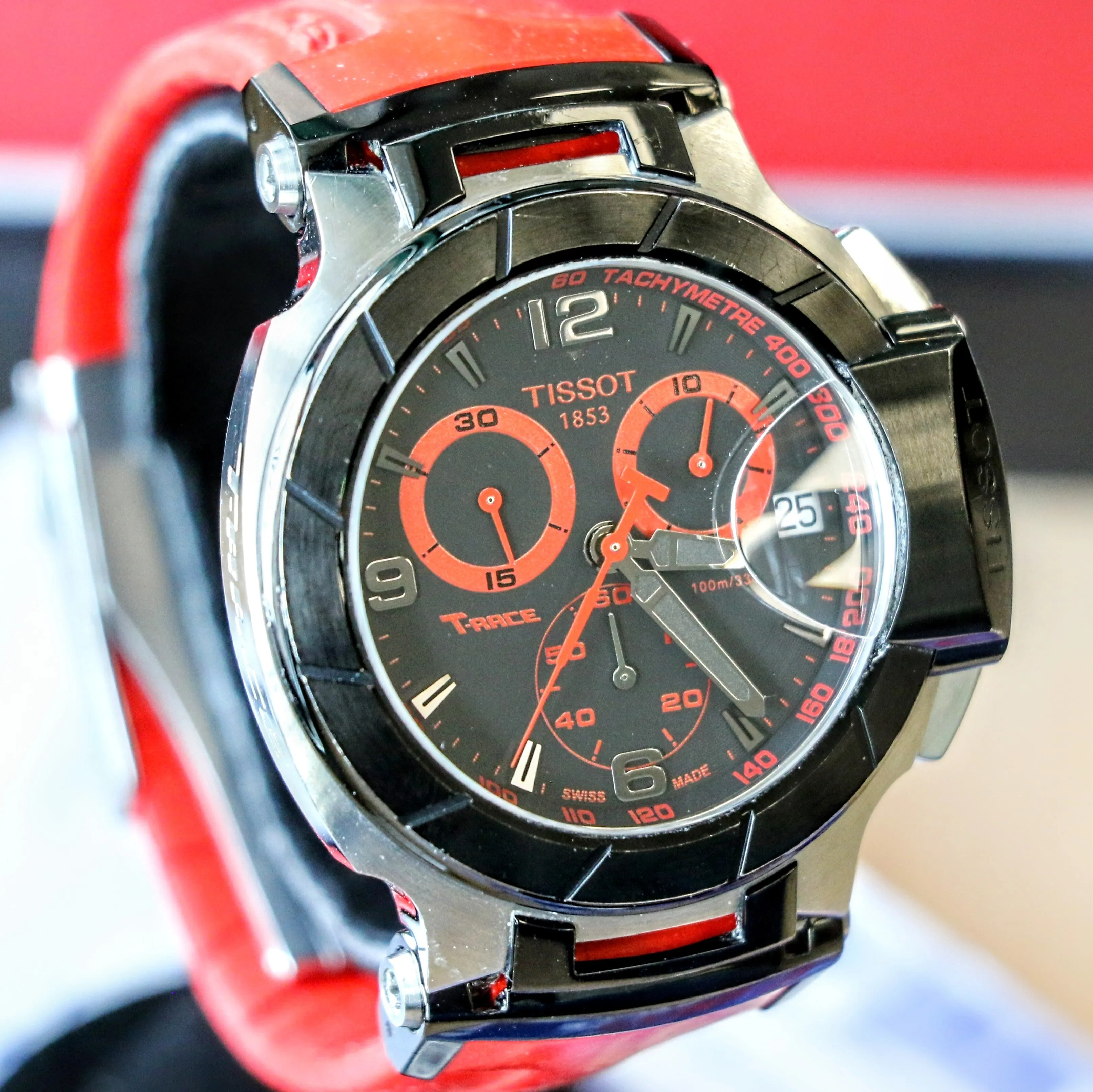 TISSOT T-RACE Chronograph Watch Quartz Date Indicator T048417 A - Original Red Silicone Strap.