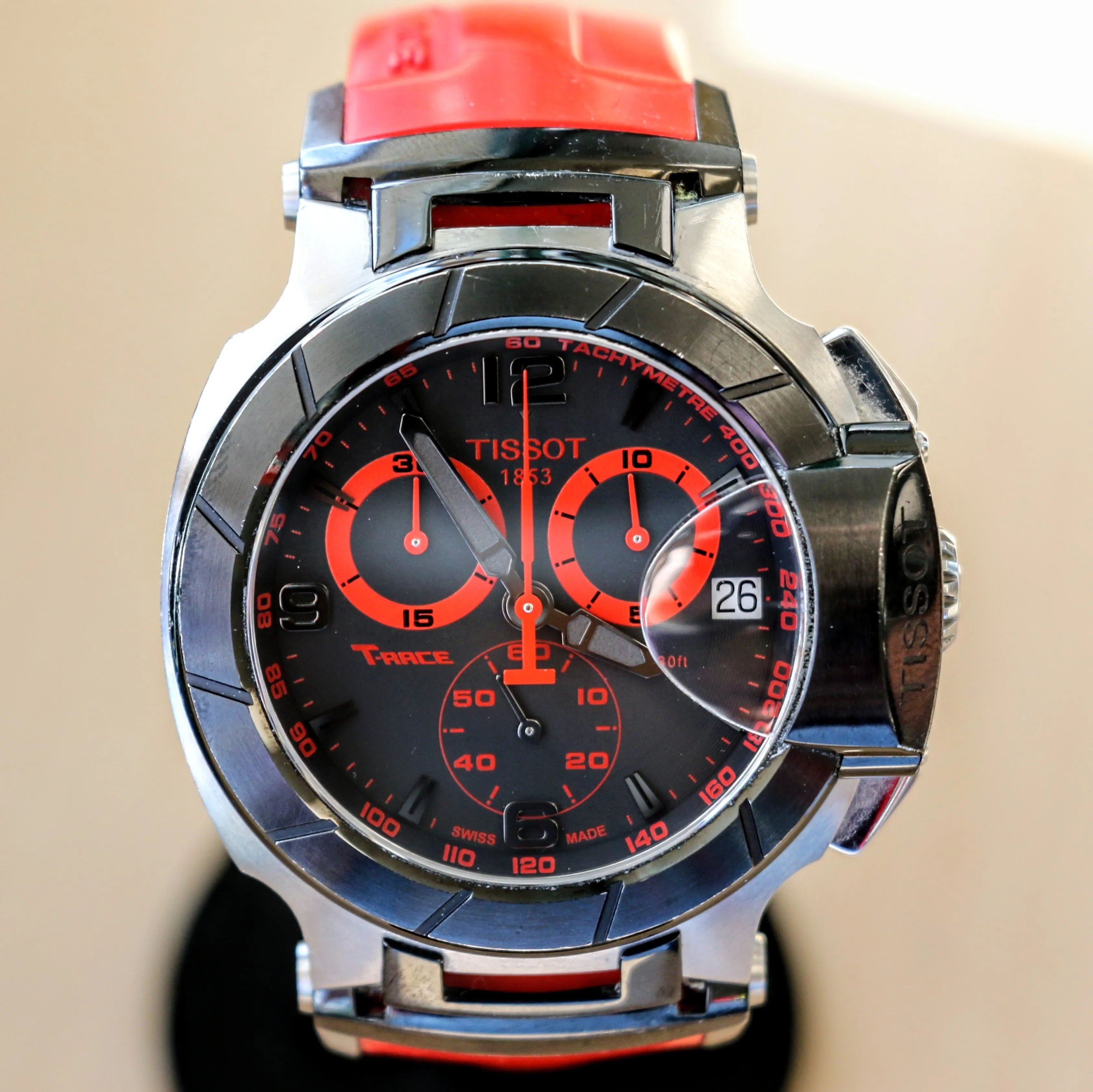 TISSOT T-RACE Chronograph Watch Quartz Date Indicator T048417 A - Original Red Silicone Strap.