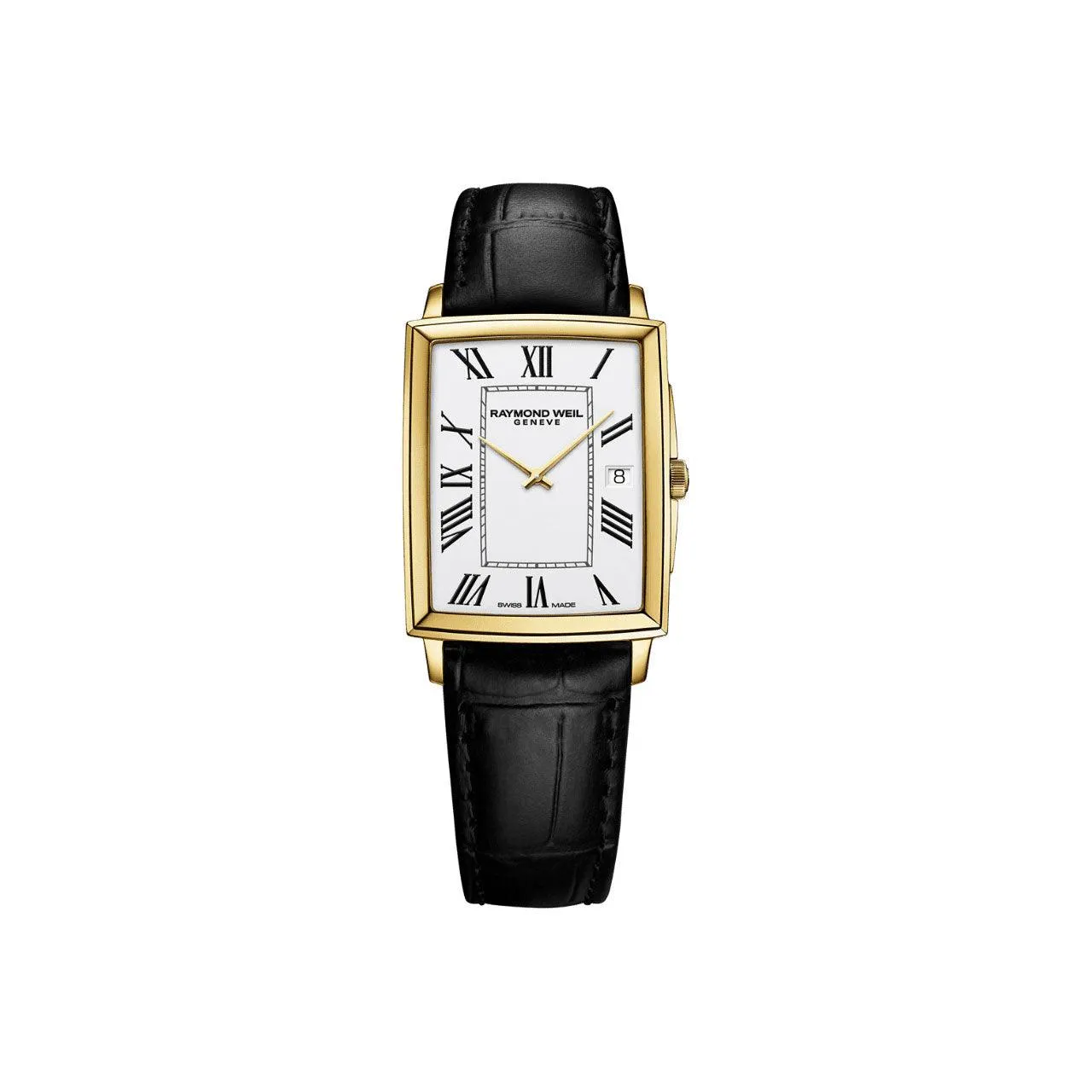 Toccata Men's Classic Rectangular Gold with White Dial Leather Watch - 5425-PC-00300