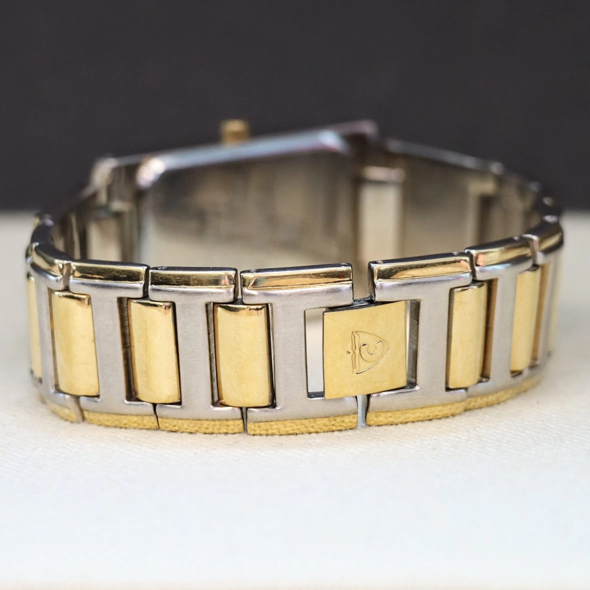 Vintage Croton Quartz Watch Two-Tone Tank Case & Bracelet 23K Gold Plated - IN BOX!