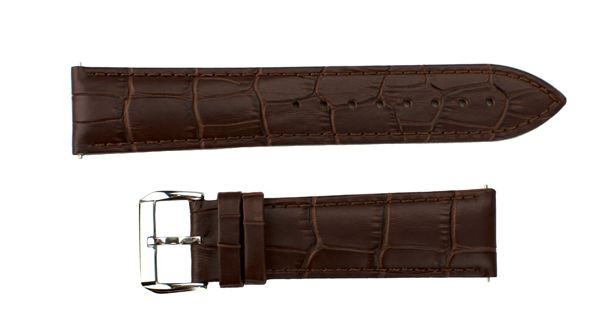 Watch Band- 22mm Dark Brown Crocodile w/Silver Round Buckle (For 44mm and 48mm watch cases)