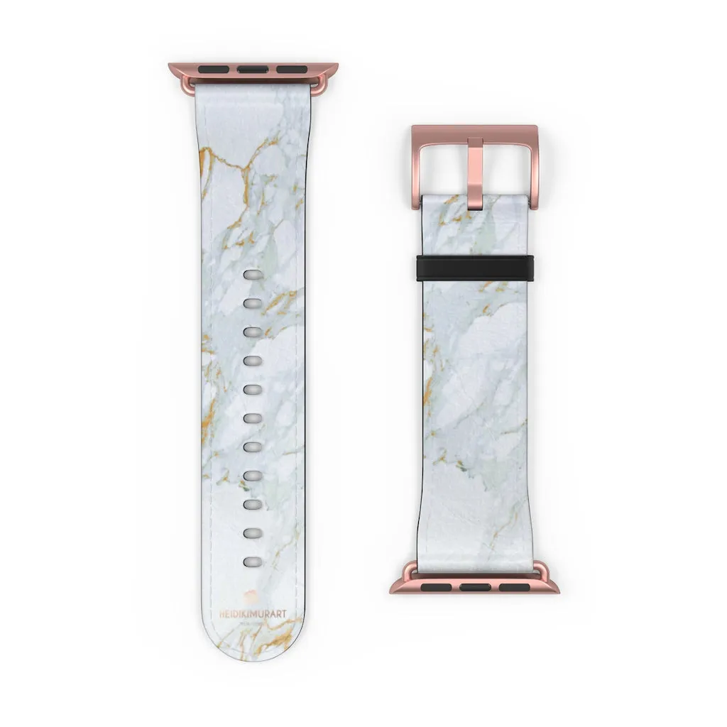 White Marble Print Watch Band, 38mm/42mm Premium Watch Band For Apple Watch- Made in USA