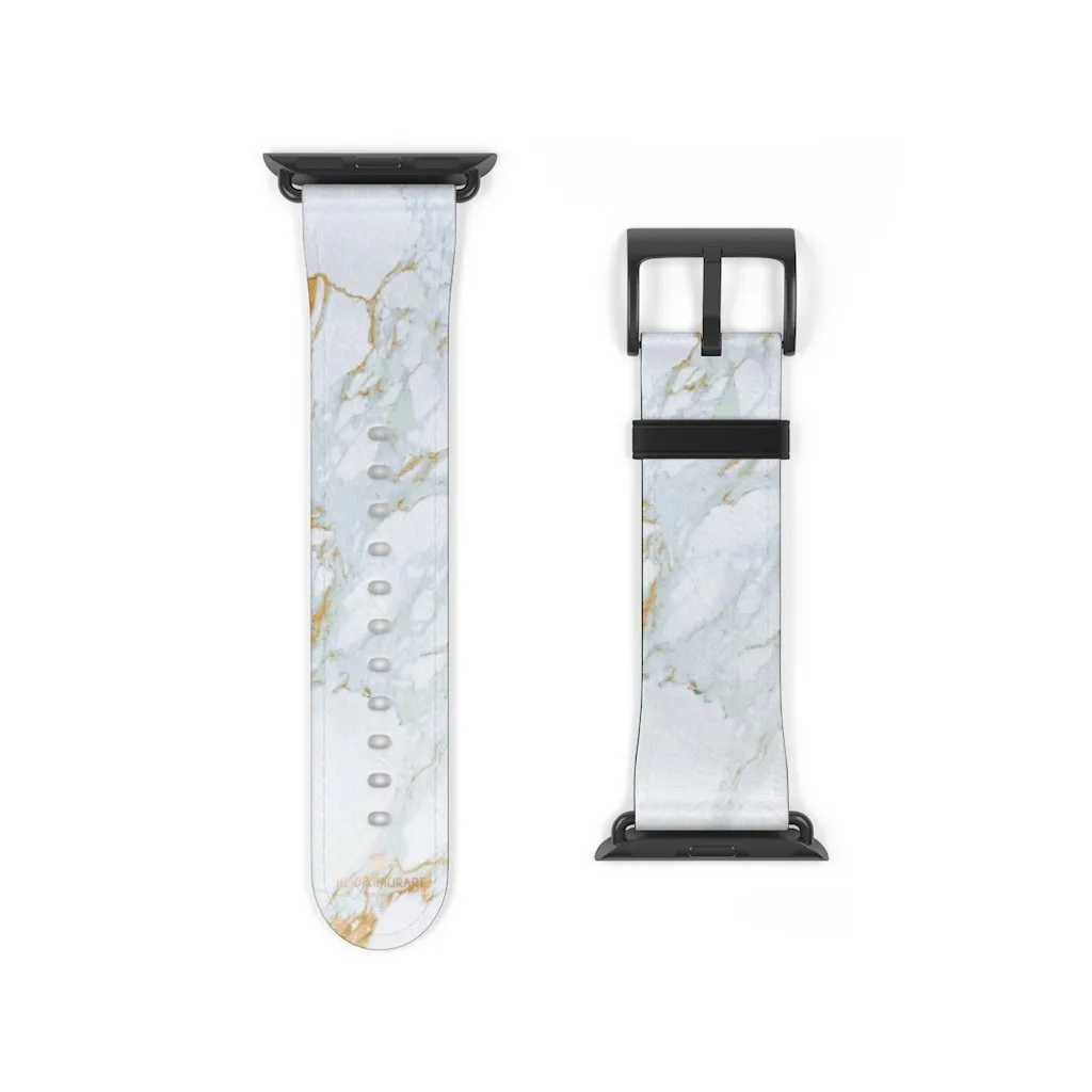 White Marble Print Watch Band, 38mm/42mm Premium Watch Band For Apple Watch- Made in USA
