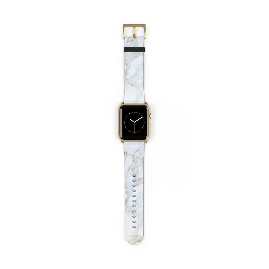 White Marble Print Watch Band, 38mm/42mm Premium Watch Band For Apple Watch- Made in USA