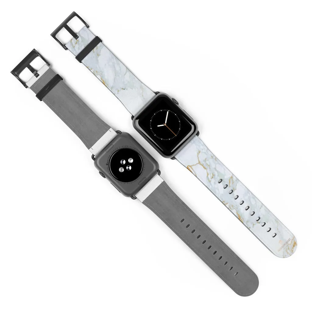 White Marble Print Watch Band, 38mm/42mm Premium Watch Band For Apple Watch- Made in USA