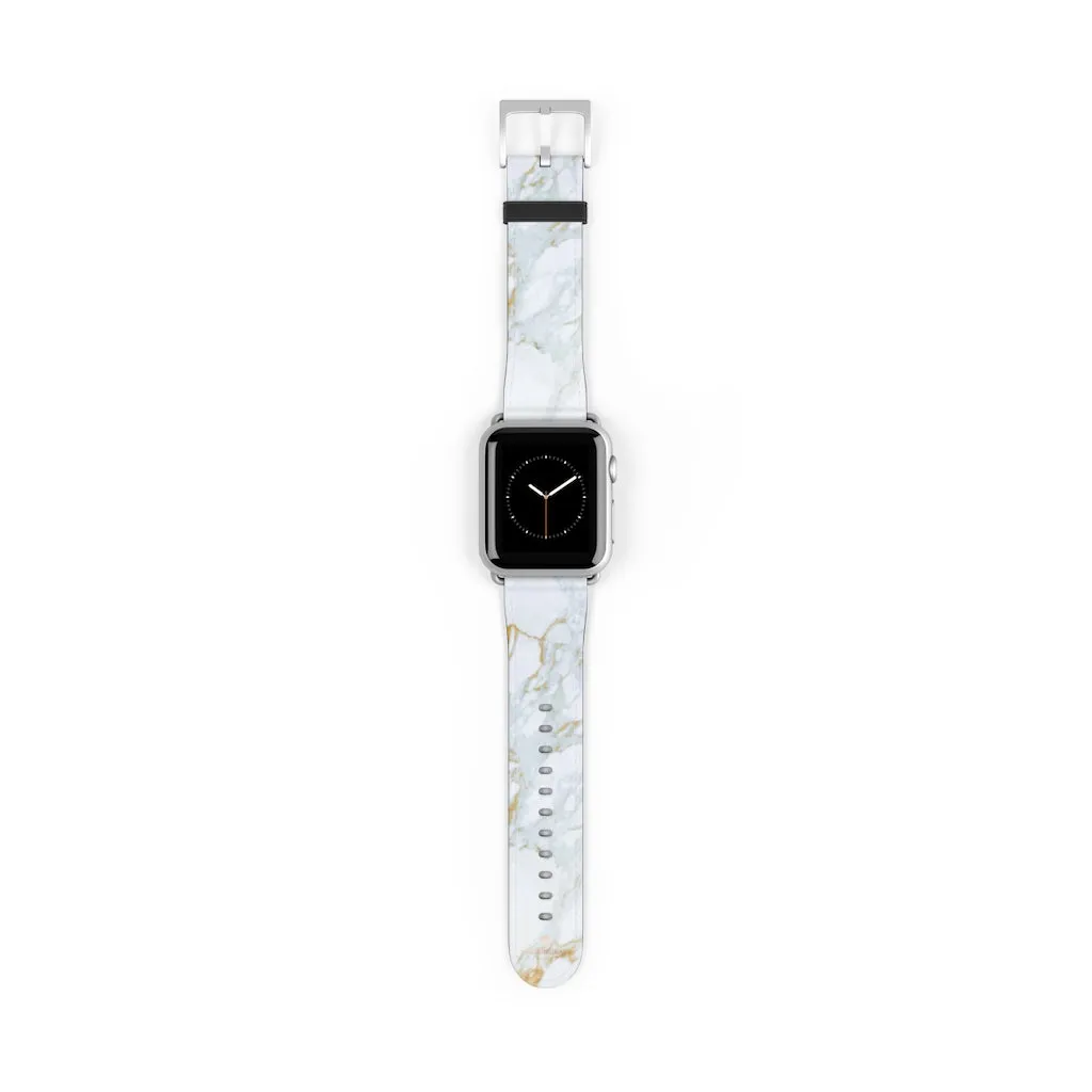 White Marble Print Watch Band, 38mm/42mm Premium Watch Band For Apple Watch- Made in USA