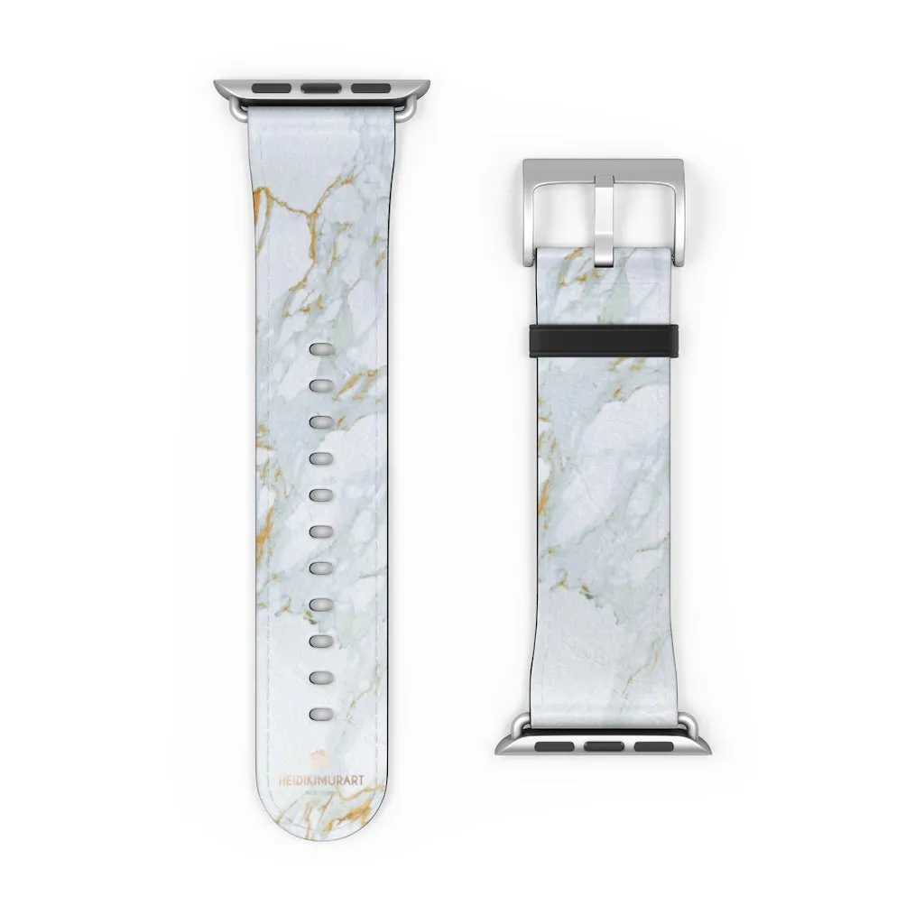 White Marble Print Watch Band, 38mm/42mm Premium Watch Band For Apple Watch- Made in USA