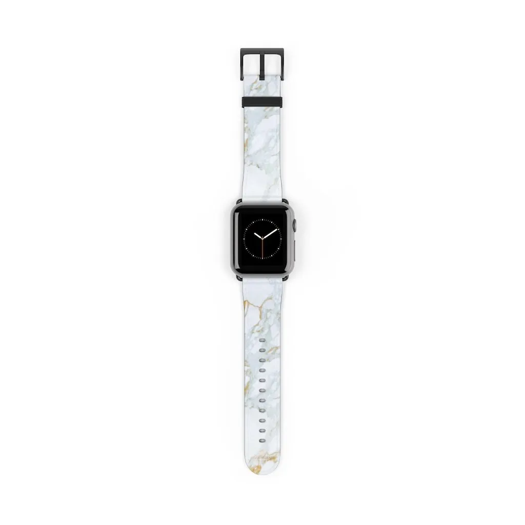 White Marble Print Watch Band, 38mm/42mm Premium Watch Band For Apple Watch- Made in USA