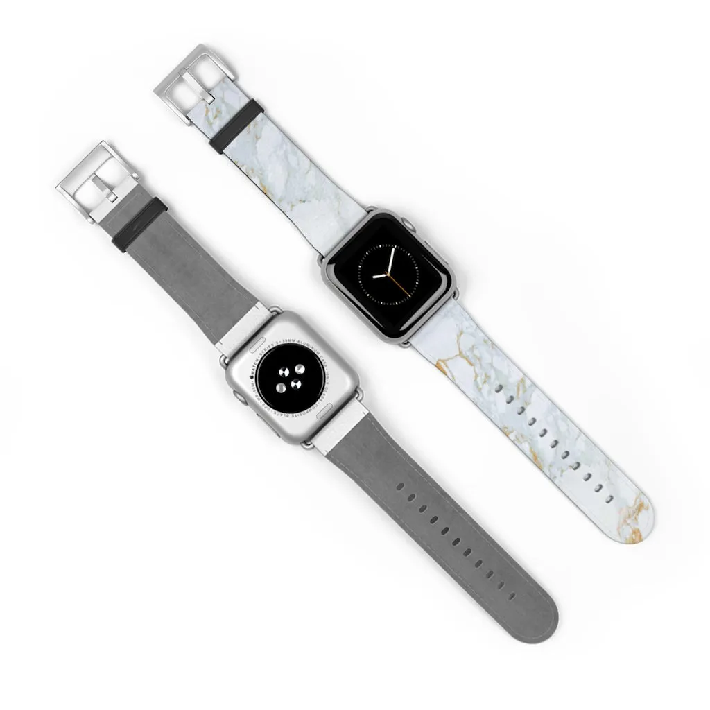 White Marble Print Watch Band, 38mm/42mm Premium Watch Band For Apple Watch- Made in USA