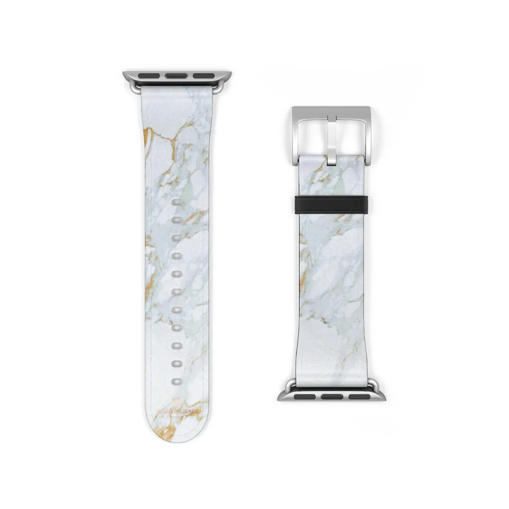 White Marble Print Watch Band, 38mm/42mm Premium Watch Band For Apple Watch- Made in USA