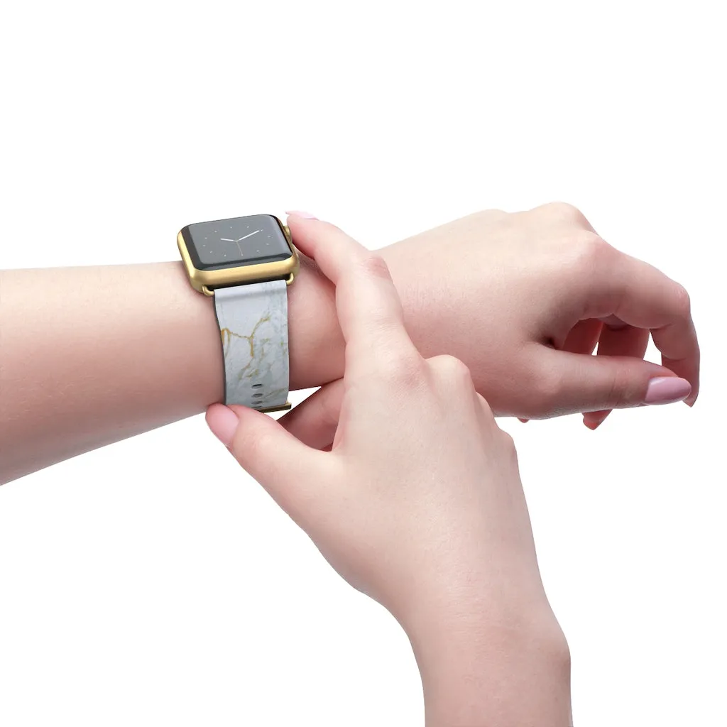 White Marble Print Watch Band, 38mm/42mm Premium Watch Band For Apple Watch- Made in USA