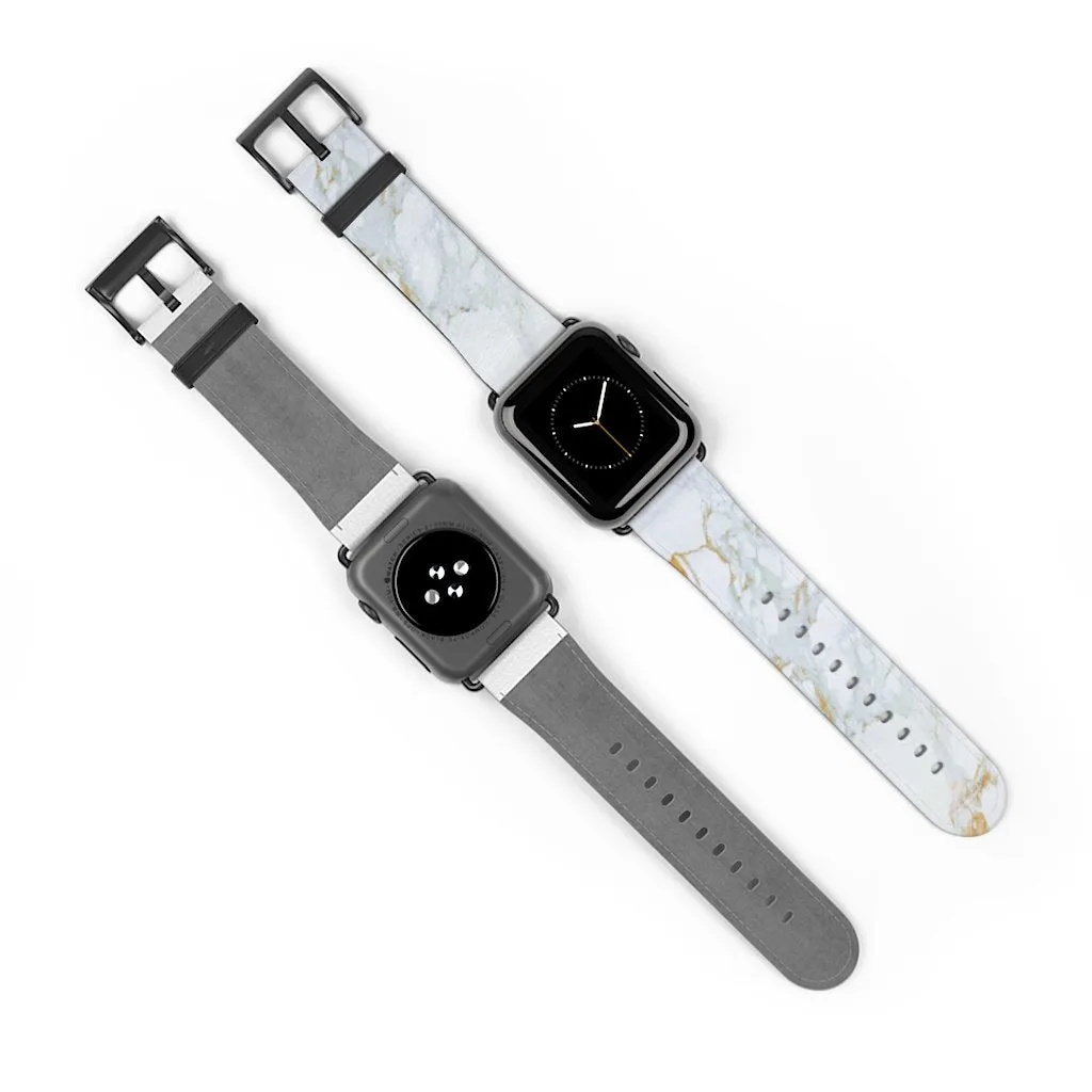 White Marble Print Watch Band, 38mm/42mm Premium Watch Band For Apple Watch- Made in USA