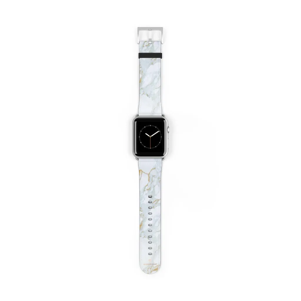 White Marble Print Watch Band, 38mm/42mm Premium Watch Band For Apple Watch- Made in USA