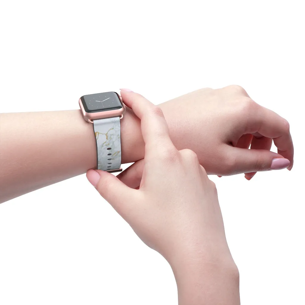 White Marble Print Watch Band, 38mm/42mm Premium Watch Band For Apple Watch- Made in USA