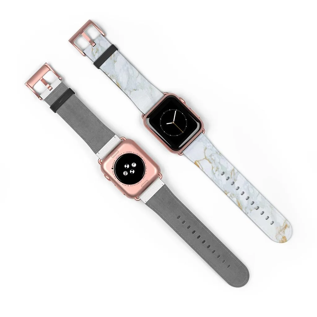 White Marble Print Watch Band, 38mm/42mm Premium Watch Band For Apple Watch- Made in USA