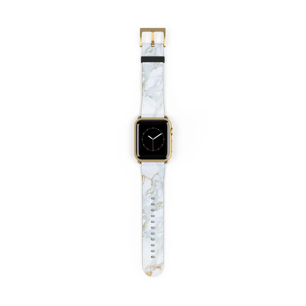 White Marble Print Watch Band, 38mm/42mm Premium Watch Band For Apple Watch- Made in USA