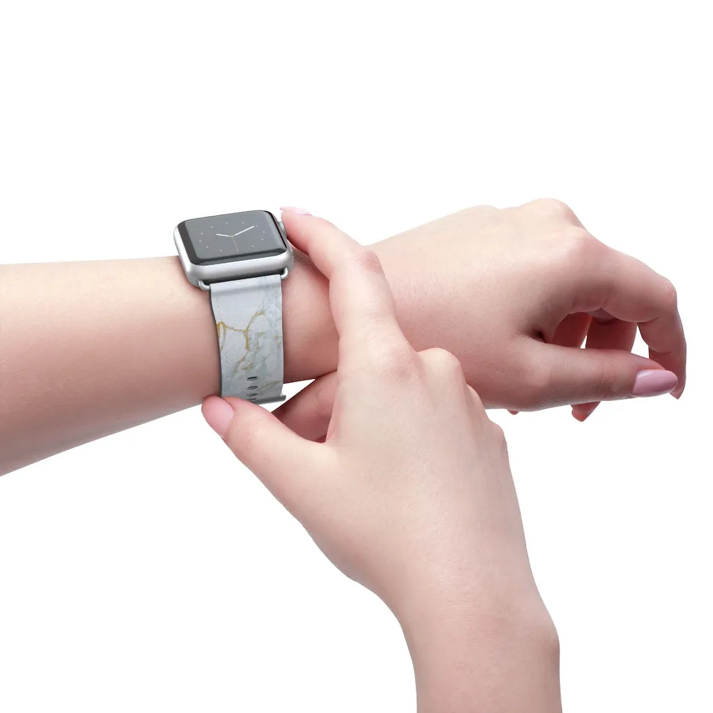 White Marble Print Watch Band, 38mm/42mm Premium Watch Band For Apple Watch- Made in USA
