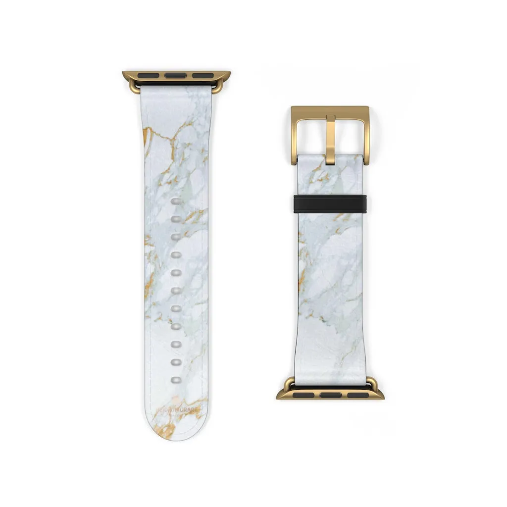 White Marble Print Watch Band, 38mm/42mm Premium Watch Band For Apple Watch- Made in USA