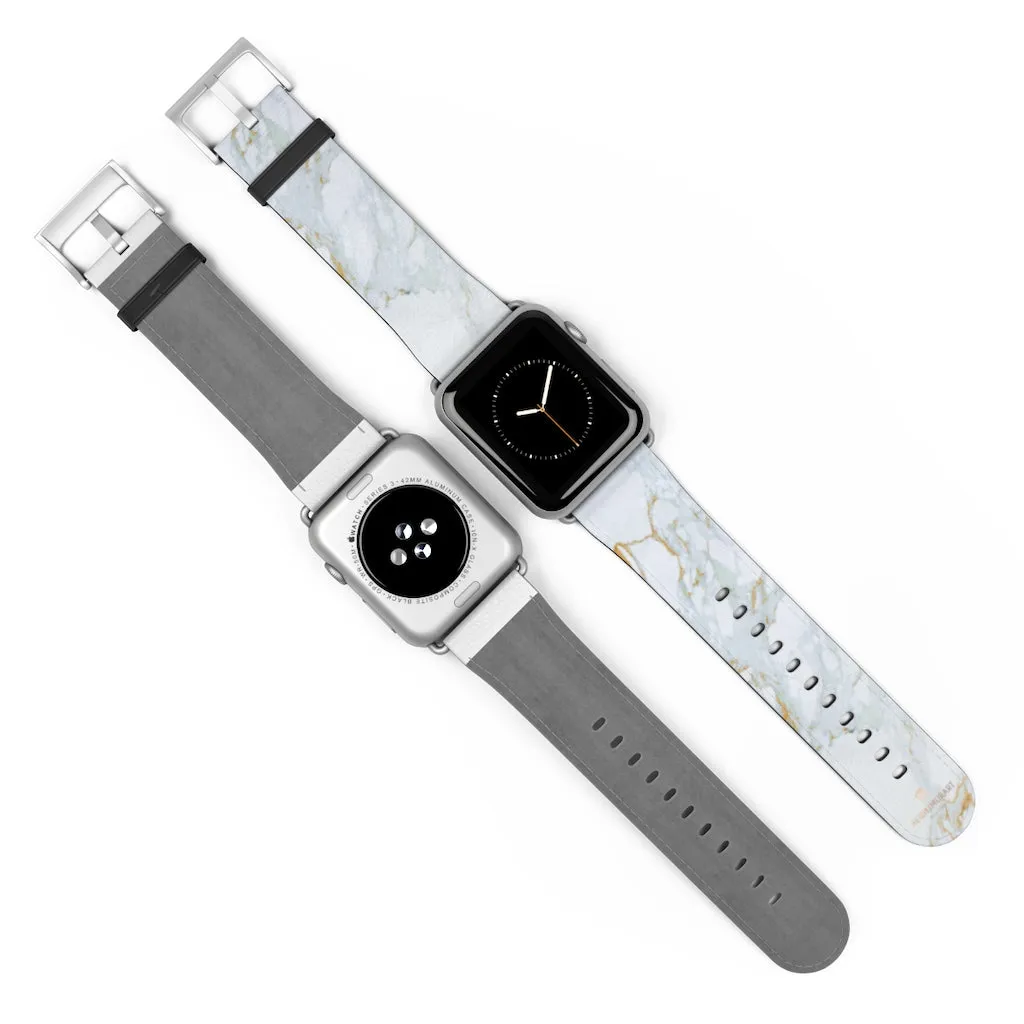 White Marble Print Watch Band, 38mm/42mm Premium Watch Band For Apple Watch- Made in USA