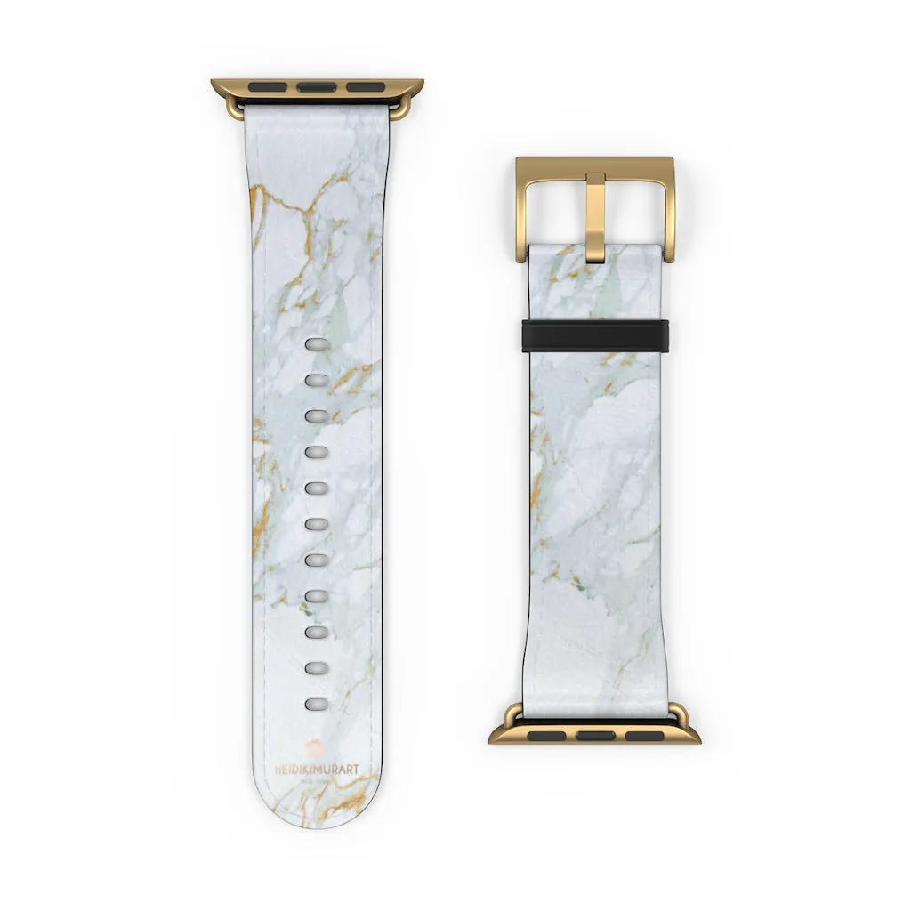 White Marble Print Watch Band, 38mm/42mm Premium Watch Band For Apple Watch- Made in USA
