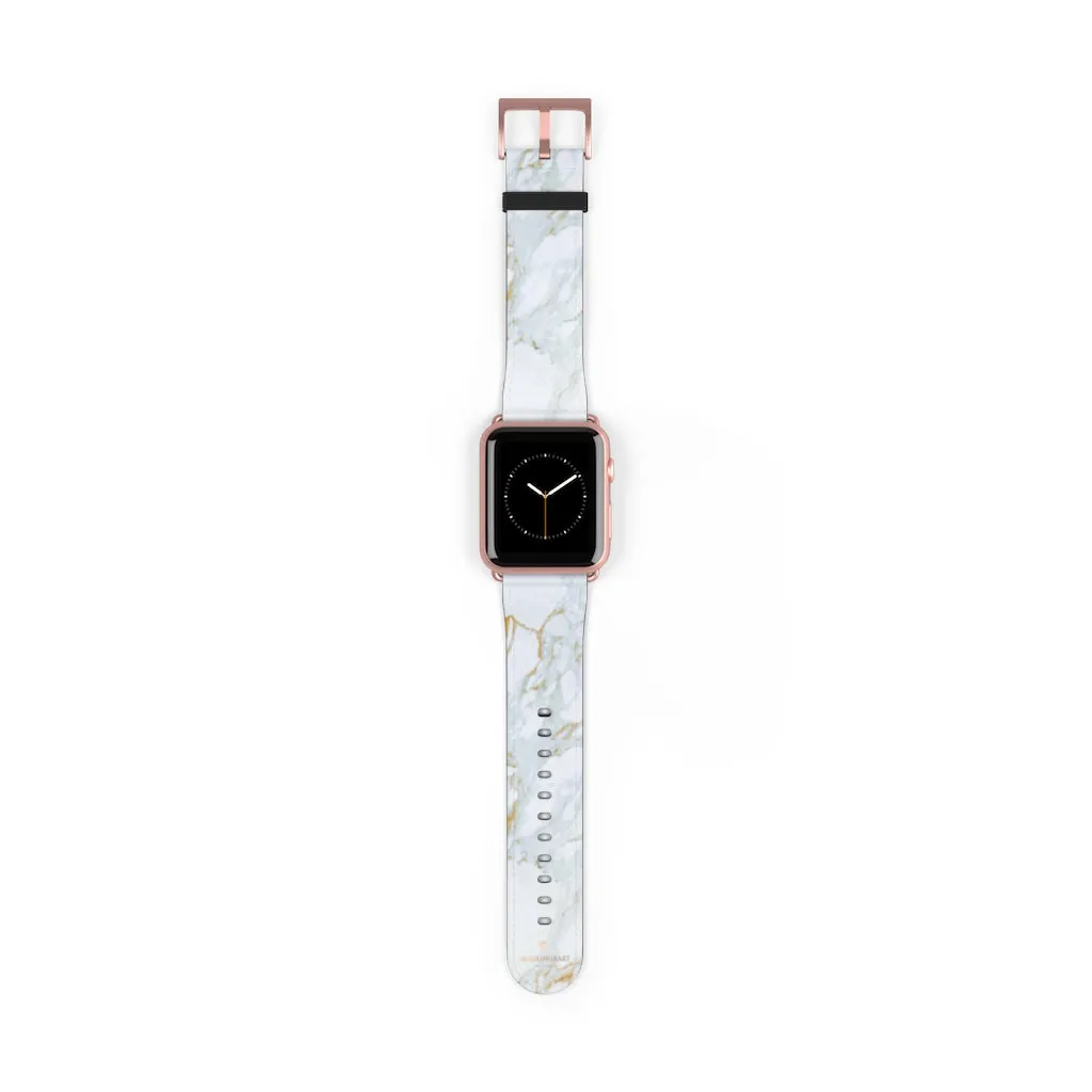 White Marble Print Watch Band, 38mm/42mm Premium Watch Band For Apple Watch- Made in USA