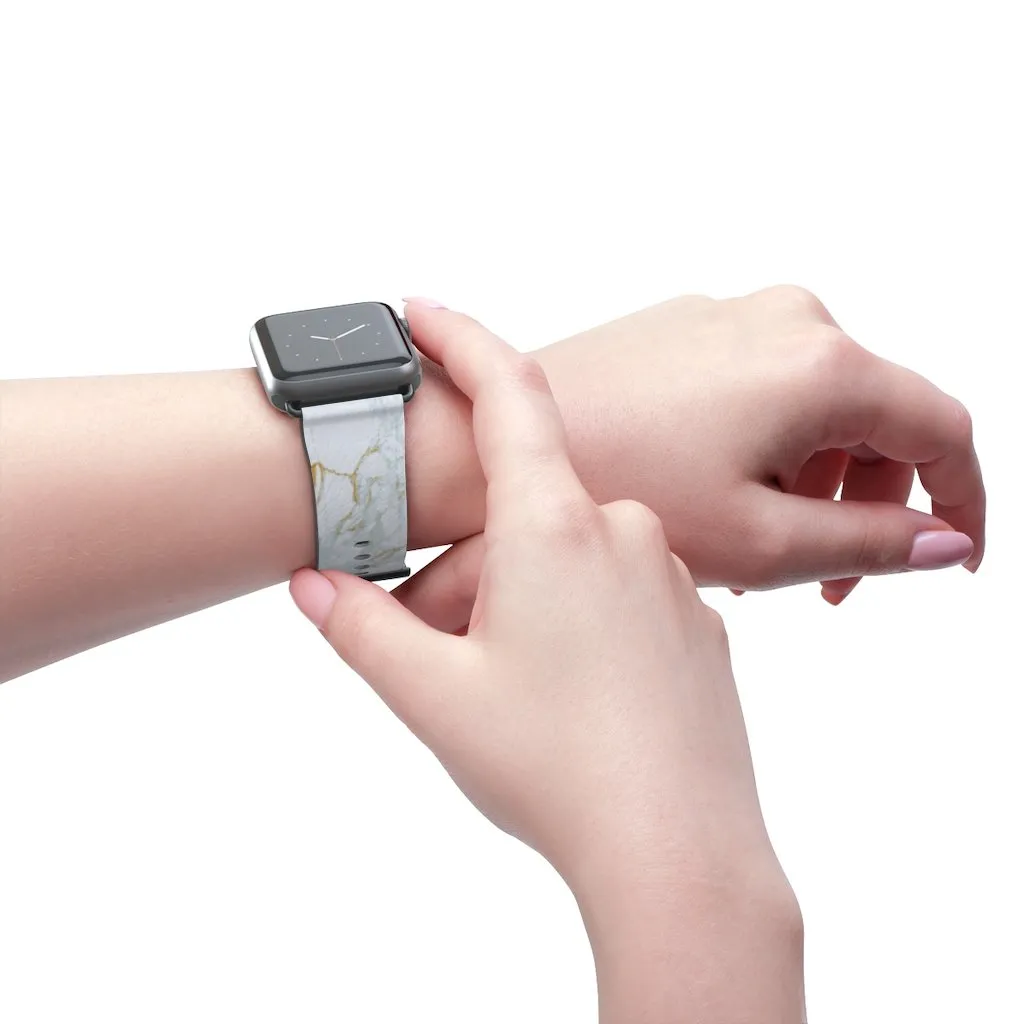 White Marble Print Watch Band, 38mm/42mm Premium Watch Band For Apple Watch- Made in USA