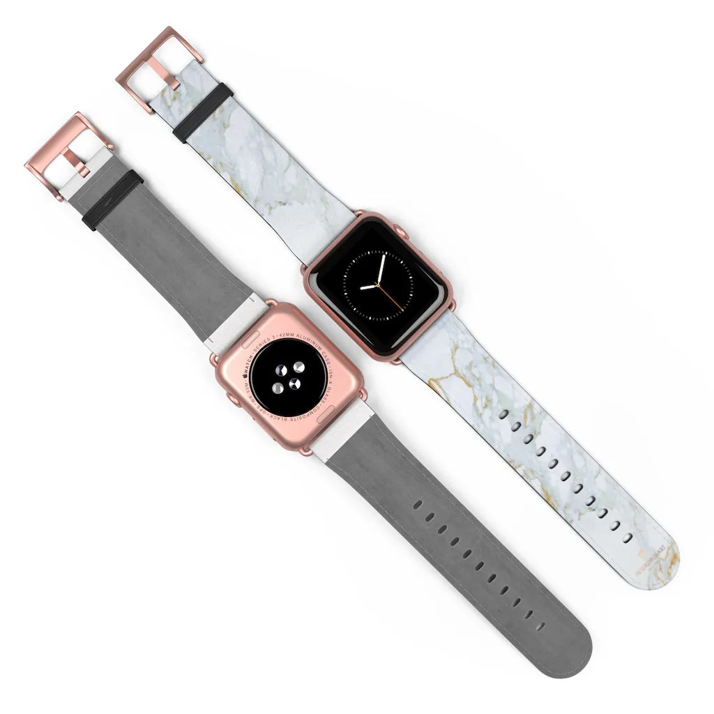 White Marble Print Watch Band, 38mm/42mm Premium Watch Band For Apple Watch- Made in USA