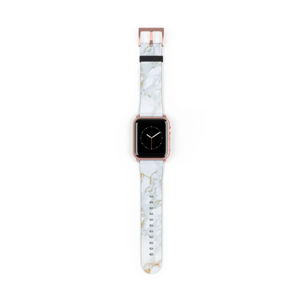 White Marble Print Watch Band, 38mm/42mm Premium Watch Band For Apple Watch- Made in USA