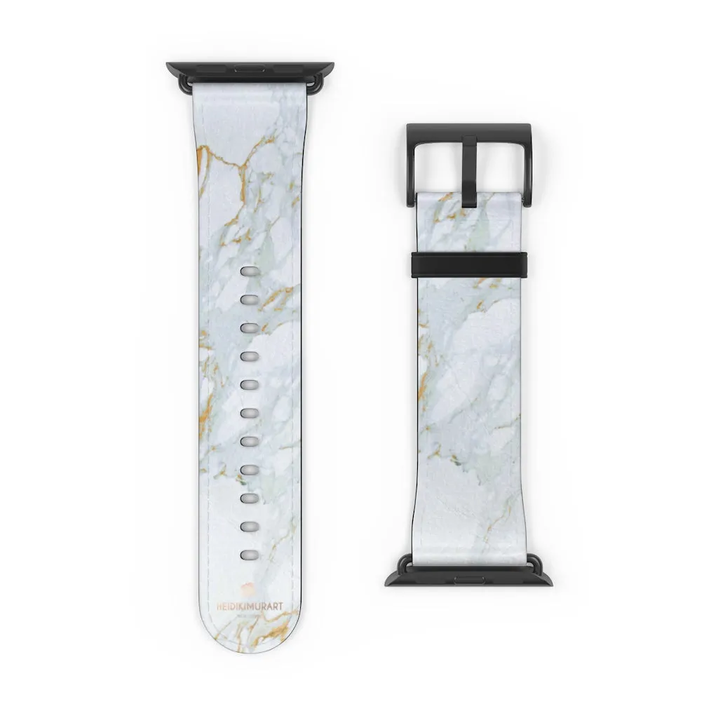 White Marble Print Watch Band, 38mm/42mm Premium Watch Band For Apple Watch- Made in USA
