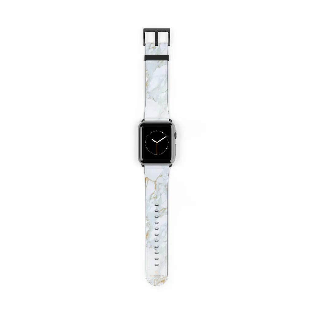 White Marble Print Watch Band, 38mm/42mm Premium Watch Band For Apple Watch- Made in USA