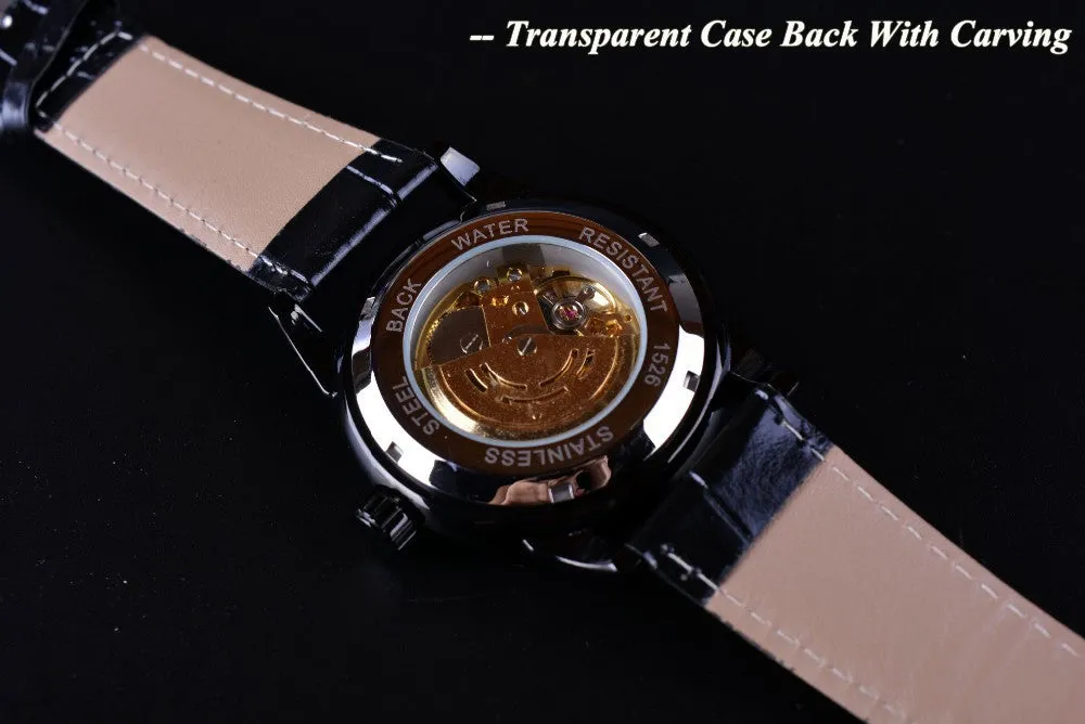 Winner Royal Diamond Design Black Gold Watch Montre Homme Mens Watches Top Brand Luxury Relogio Male Skeleton Mechanical Watch