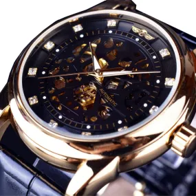 Winner Royal Diamond Design Black Gold Watch Montre Homme Mens Watches Top Brand Luxury Relogio Male Skeleton Mechanical Watch